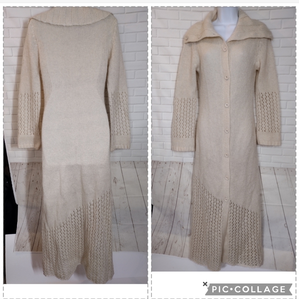 Mystique Boutique Ivory Cream Knit Maxi Long Cardigan Sweater